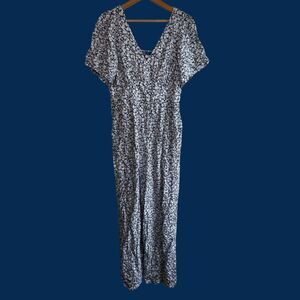 Old Navy White and Navy Blue Floral Print Jumpsuit